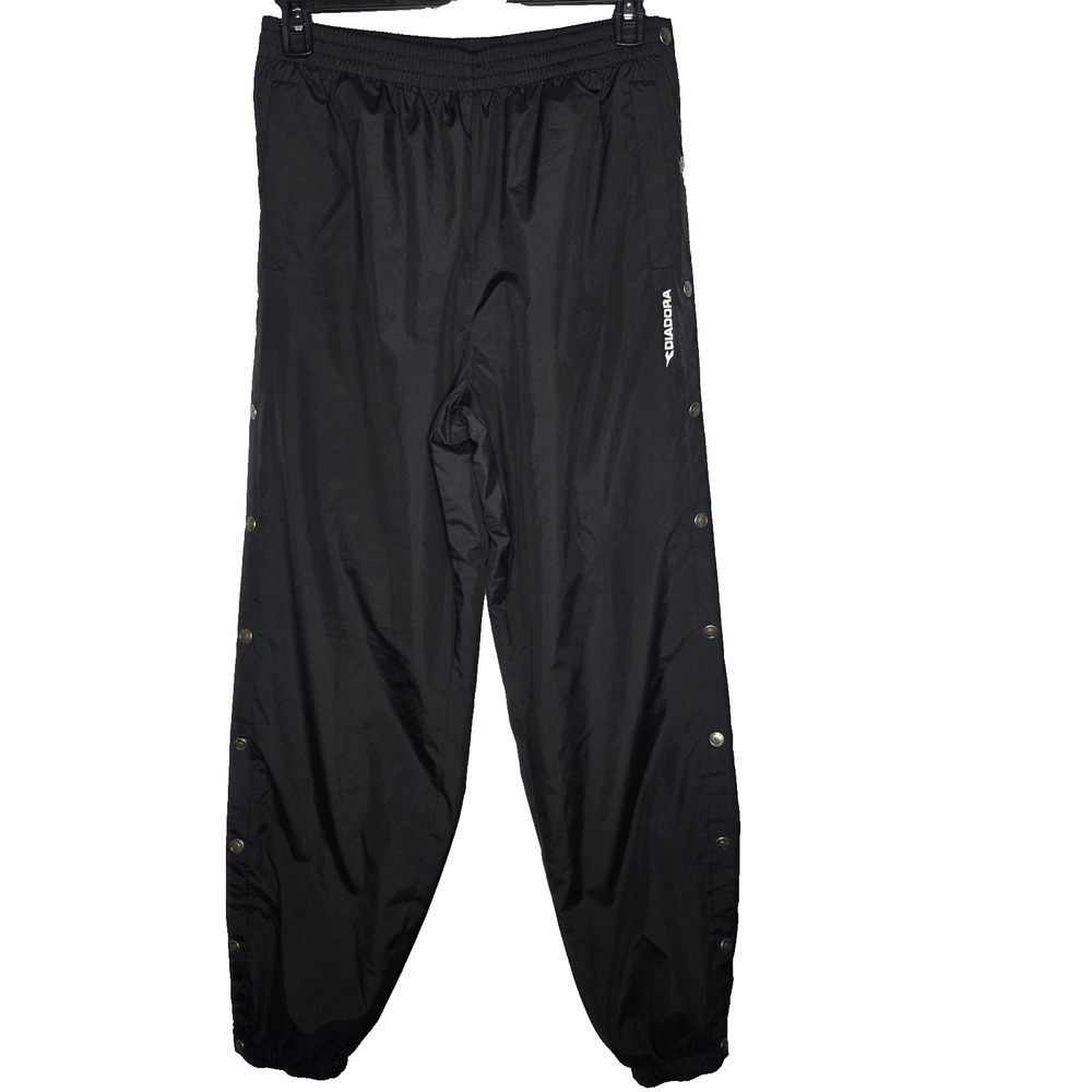 Diadora Mens Black XL Track Tearaway Windbreaker Pants Side Snap Y2K Soccer